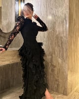فستان أسود دانتيل فاخر بكشكاش راقٍ