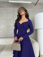 فستان ميدي بنفسجي ملكي بقصة كورسيه منحوتة