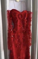 فستان سهرة أحمر مطرّز بالكامل بسليويت ضيق فاخر