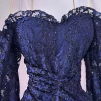 فستان سهرة أزرق دانتيل أوف شولدر أنيق