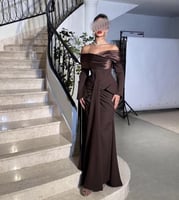 فستان سهرة بني شوكولاتة أوف شولدر بقصة كورسيه