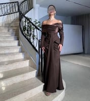 فستان سهرة بني شوكولاتة أوف شولدر بقصة كورسيه