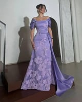 فستان سهرة موف غامق بتطريز فاخر وقصة ملكية