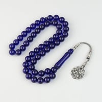 مسباح بكلايت ازرق شفاف مع طربزونه فضه