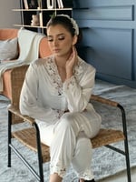 بجامة عروس - ابيض دانتيل