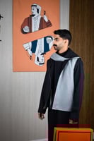 سديري شتوي ياقة قلاب رصاصي مع اسود-متجر فرح