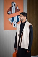 سديري شتوي ياقة قلاب جملي مع بيج-متجر فرح