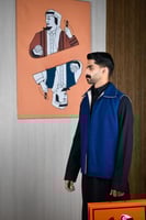 سديري شتوي ياقة قلاب بيج مع أزرق-متجر فرح