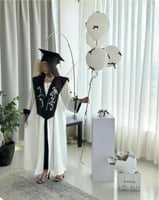 عباية تخرج اوف وايت مع وشاح اسود-متجر فرح