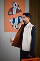 سديري شتوي ياقة قلاب جملي مع بيج-متجر فرح