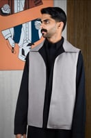 سديري شتوي ياقة قلاب رمادي مع أسود-متجر فرح