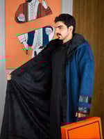 فروه لون أزرق مبطنة بفرو ناعم-متجر فرح