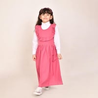 مريول ابتدائي وردي ياقة دائرية وكشكش عريض