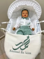 طقم مواليد زيتي 4 قطع تطريز بالاسم