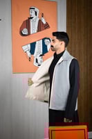 سديري شتوي ياقة قلاب بيج مع رصاصي-متجر فرح