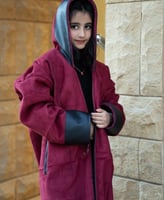 فروة شتوي لون عنابي بأطراف جلد-متجر فرح