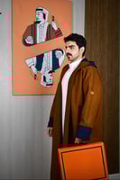 فروه شتوية لون كحلي مع جملي-متجر فرح