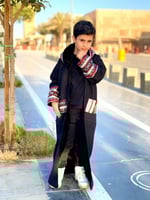 فروة لون أسود مبطنة بفراء نقش سدو-متجر فرح