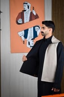 سديري شتوي ياقة قلاب أسود مع ترابي-متجر فرح