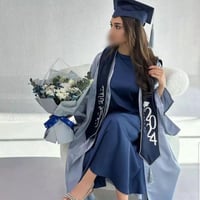 عباية تخرج سماوي ستان مع وشاح كحلي