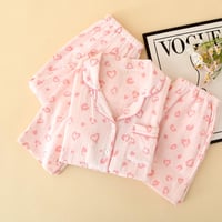 بجامة قطنية وردية - ثلاث قطع