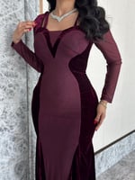 فستان ناعم عنابي قطيفة