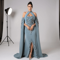 فستان سهرة بحري اكمام سميرة