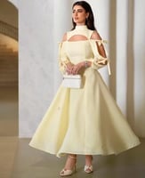 فستان ناعم ليموني كم ربط