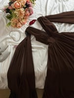 فستان بني ناعم شيفون