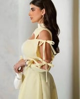 فستان ناعم ليموني كم ربط
