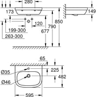 جروهي مغسلة معلقة مع عامود معلق 60سم