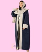 فروة نسائية شتوية كحلي بأطراف جلد رصاصي