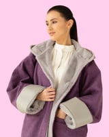 فروة نسائية موف بشال بيج وأطراف جلد رصاصي