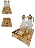 طقم ضيافة فاخر للتقديم بتصميم ذهبي انيق مع حوامل و...