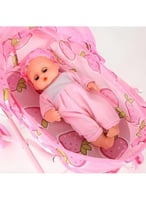 دمية أطفال مع عربة وردية بتصميم لطيف للعب و التجول