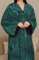 عباية نص كلوش شيفون ملكي بنقش رخامي مبطن زمردي - ع...