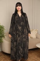 عباية نص كلوش شيفون أسود بنقش رخامي مبطن – إطلالة...