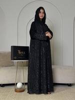 عباية سوداء نص كلوش فاخرة بمزيج قماش السيراميك وال...