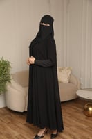 عباية دبل كلوش ملكي سوداء بأكمام استرتش عملية - عب...