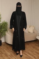 عباية نص كلوش سوداء بتطريز كمبيوتر ملكي فاخر - عبا...