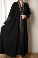 عباية دبل كلوش سوداء فخمة بأكمام استرتش وتطريز هند...