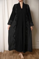 عباية ملكية نص كلوش مدموجة بقماش التفتة مع تطريز ف...