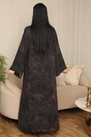 عباية نص كلوش شيفون ملكي بنقش رخامي مبطن - عبايات...