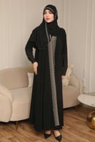عباية دبل كلوش سوداء ملكي بأكمام استرتش عملية - عب...