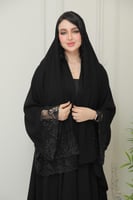 عباية دبل كلوش سوداء قماش انترنت مع كلفه دانتيل