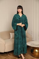 عباية نص كلوش شيفون ملكي بنقش رخامي مبطن زمردي - ع...