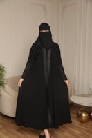 عباية دبل كلوش ملكي سوداء بأكمام استرتش عملية - عب...