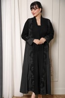 عباية ملكية نص كلوش مدموجة بقماش التفتة مع تطريز ف...