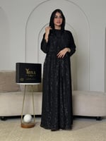 عباية سوداء نص كلوش فاخرة بمزيج قماش السيراميك وال...