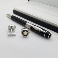 قلم و كبك مونت بلانك اسود و فضي